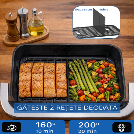 Air fryer AIRNOVA® MaxFritto 11L, 2400W, Friteuza cu aer cald, Dual Zone, Afisaj digital, Negru [2]