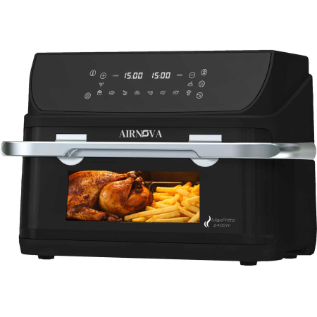 Air fryer AIRNOVA® MaxFritto 2400W, Capacitate 11L, Friteuza cu aer cald, Dual Zone, Afisaj digital, Negru [0]