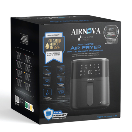 Air fryer AIRNOVA® NanoFritto 1450W,  Capacitate 4.8L, Friteuză cu aer cald automată, 10 programe presetate, Control digital, Negru [5]