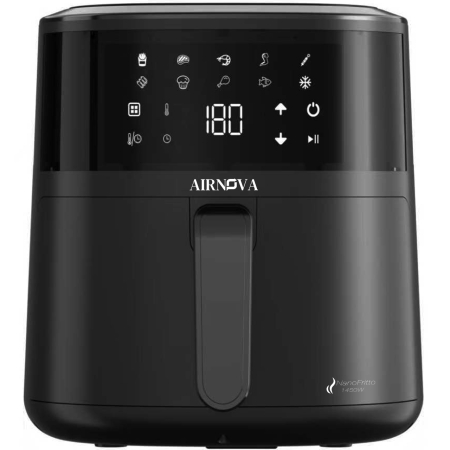 Air Fryere (Friteuze cu aer cald) - Air fryer AIRNOVA® NanoFritto 1450W,  Capacitate 4.8L, Friteuză cu aer cald automată, 10 programe presetate, Control digital, Negru
