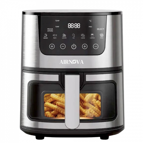 Air fryer AIRNOVA® OroFritto 1400W, Friteuza cu aer cald, Capacitate 7L, Negru/Inox [1]