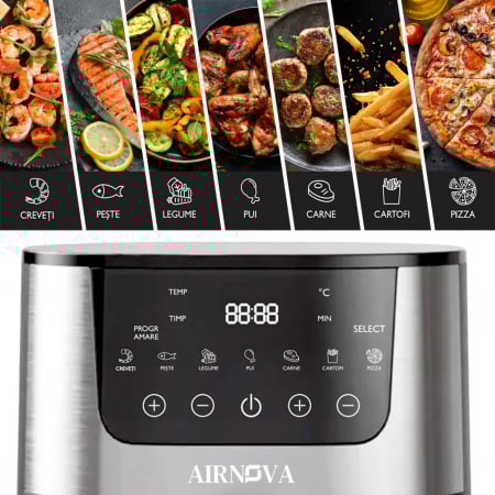 Air fryer AIRNOVA® OroFritto 1400W, Friteuza cu aer cald, Capacitate 7L, Negru/Inox [3]