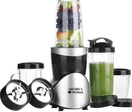 Blender AIRNOVA® VitaBlend BLD-01, 900W, 1 x cupa 0.7l, 2 x cupa 0.5l, 1 x cupa 0.3l, Motor Cupru, Lame Inox, Smoothie & Zdrobire Gheata