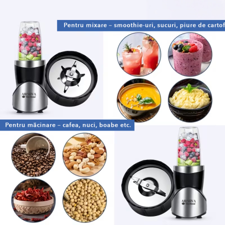 Blender AIRNOVA® VitaBlend BLD-01, 900W, 1 x cupa 0.7l, 2 x cupa 0.5l, 1 x cupa 0.3l, Motor Cupru, Lame Inox, Smoothie & Zdrobire Gheata [2]