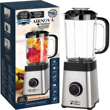 Blendere | Mixere | Tocatoare - Blender multifunctional AIRNOVA® VitaBlend BLD-02, 1000W, 1.25L, baza cuplu ridicat, lame inox, functii multiple: smoothie, lapte soia, gheata, maruntire, 2 viteze