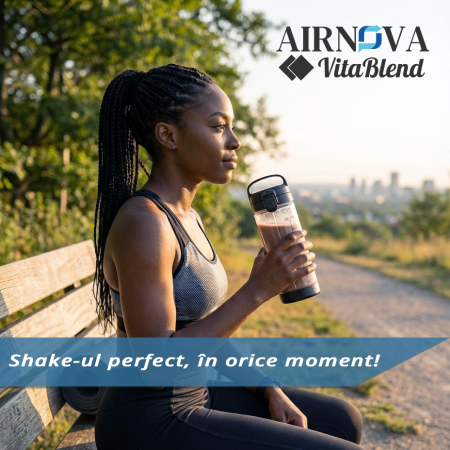 Blender Portabil AIRNOVA® VitaBlend BLD-08, 380 ml, Incarcare USB, 4000mAh, Smoothie Maker, Lame Inox [9]