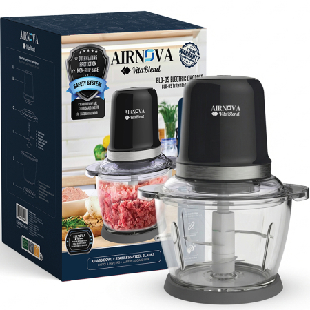 Blendere | Mixere | Tocatoare - Chopper electric AIRNOVA® BLD-05 – Tocator multifunctional cu bol din sticla, 1.2L, 500W
