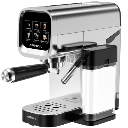Espressoare si cafetiere - Espressor manual AIRNOVA Caffelana® CAF-08, 1450W, 20 BAR, rezervor apa 0.9L, rezervor lapte 0.4L, afisaj digital, Cappuccino/Latte, spumare automata, Inox