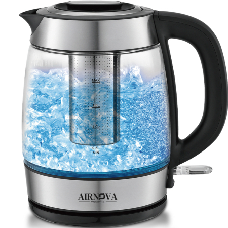 Fierbatoare - Fierbator apa cu filtru pentru ceai AIRNOVA® AquaVita, 2200W, Capacitate 2.0L, Filtru detasabil, Oprire automata, Inox/Negru