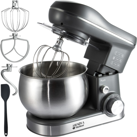 Blendere | Mixere | Tocatoare - Mixer cu bol AIRNOVA® VitaBlend BLD-10, 1200W, Bol inox 5L, 3 Accesorii, 6 Viteze, Negru/Inox