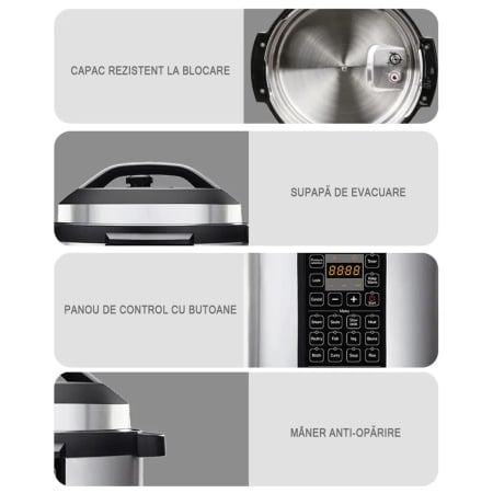 Multicooker Electric AIRNOVA® GustoVita 6L, 1000W, Oala sub presiune 60kpa cu accesorii incluse, Lingura, Polonic, Cos de aburi [5]