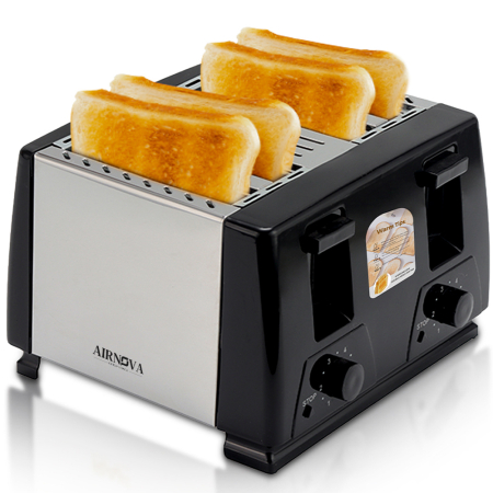 Prajitoare de paine - Prajitor de paine AIRNOVA® CrispToast, 1500W, 4 felii, 6 trepte rumenire, Design Negru-Inox