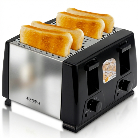 Prajitoare de paine - Prajitor de paine AIRNOVA® CrispToast, 1500W, 4 felii, 6 trepte rumenire, Design Negru-Inox