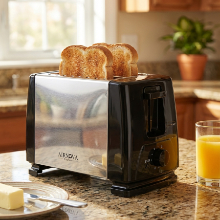 Prajitor de paine AIRNOVA® CrispToast, 750W, 2 felii, 6 trepte rumenire, Design Negru-Inox [4]