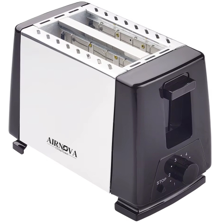 Prajitoare de paine - Prajitor de paine AIRNOVA® CrispToast, 750W, 2 felii, 6 trepte rumenire, Design Negru-Inox