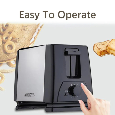Prajitor de paine AIRNOVA® CrispToast, 750W, 2 felii, 6 trepte rumenire, Design Negru-Inox [4]