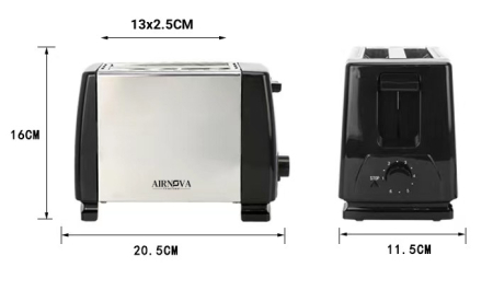 Prajitor de paine AIRNOVA® CrispToast, 750W, 2 felii, 6 trepte rumenire, Design Negru-Inox [2]