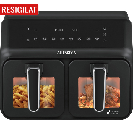 RESIGILATE - RESIGILAT: Air fryer AIRNOVA® BiFritto 2200W, Capacitate 9.4L, Friteuza cu aer cald, 2 compartimente, Negru
