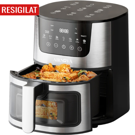 RESIGILATE - RESIGILAT: Air fryer AIRNOVA® OroFritto 1400W,  Capacitate 7L, Friteuza cu aer cald, Negru/Inox