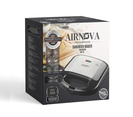Sanwich Maker AIRNOVA® PaniniPressa, 750W, Aparat sandwich capacitate 2 buc, Sistem blocare, Placi antiaderente fixe [8]