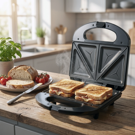 Sanwich Maker AIRNOVA® PaniniPressa, 750W, Aparat sandwich capacitate 2 buc, Sistem blocare, Placi antiaderente fixe [5]