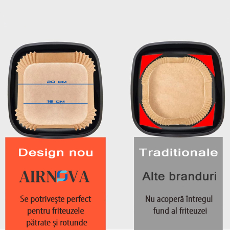 Set 100 hartii de copt pentru Air Fryer, 16 x 16 x4.5cm, Maro [1]