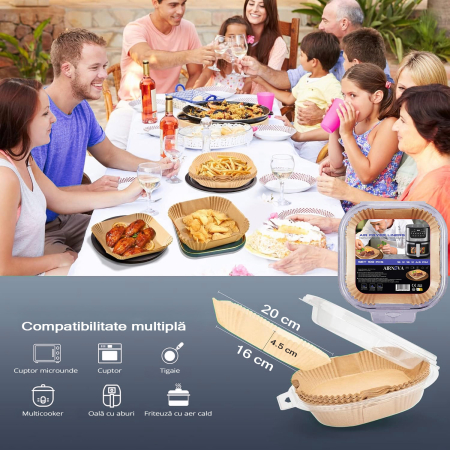 Set 100 hartii de copt pentru Air Fryer, 16 x 16 x4.5cm, Maro [4]