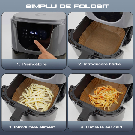 Set 100 hartii de copt pentru Air Fryer, 16 x 16 x4.5cm, Maro [3]