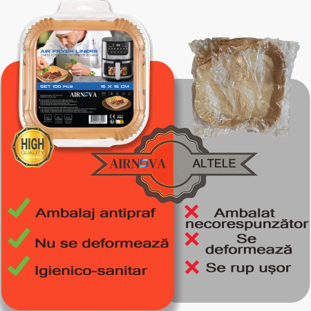 Set 100 hartii de copt pentru Air Fryer, 16 x 16 x4.5cm, Maro [2]