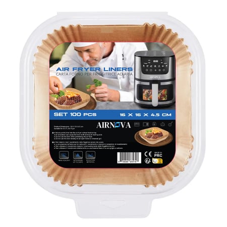 Produse - Set 100 hartii de copt pentru Air Fryer, 16 x 16 x4.5cm, Maro