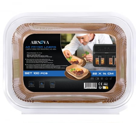 Produse - Set 100 hartii de copt pentru Air Fryer, 22 x 14 x4.5cm, Maro