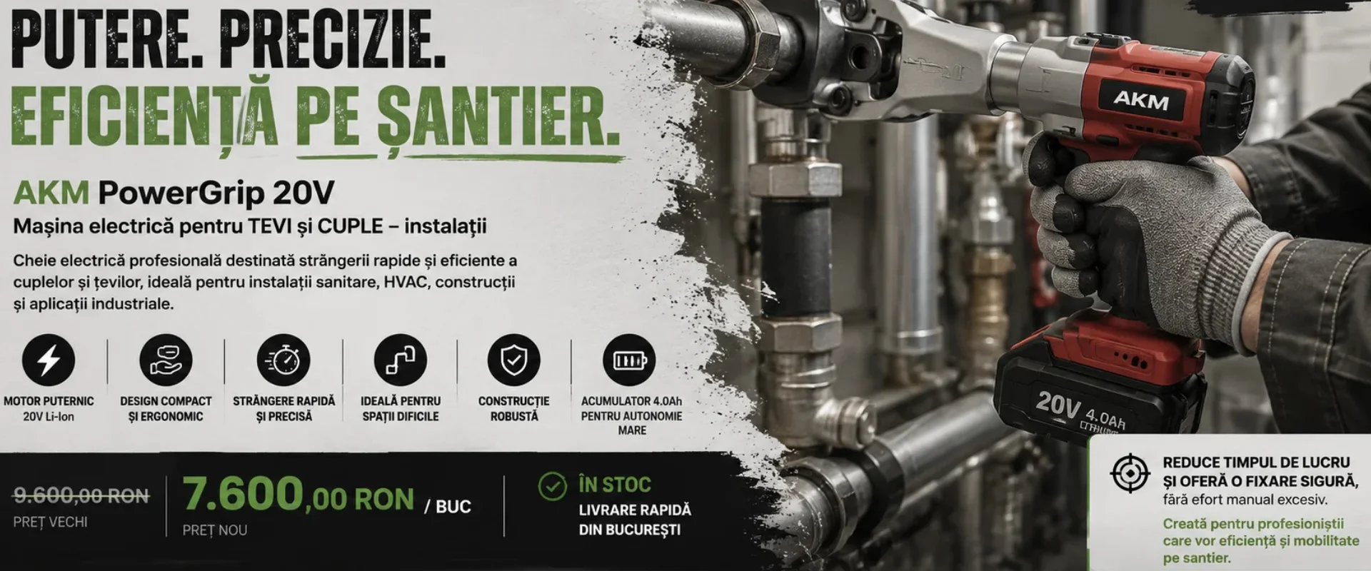 AKM PowerGrip 20V - Masina Electrica pentru TEVI si CUPLE - instalatii
