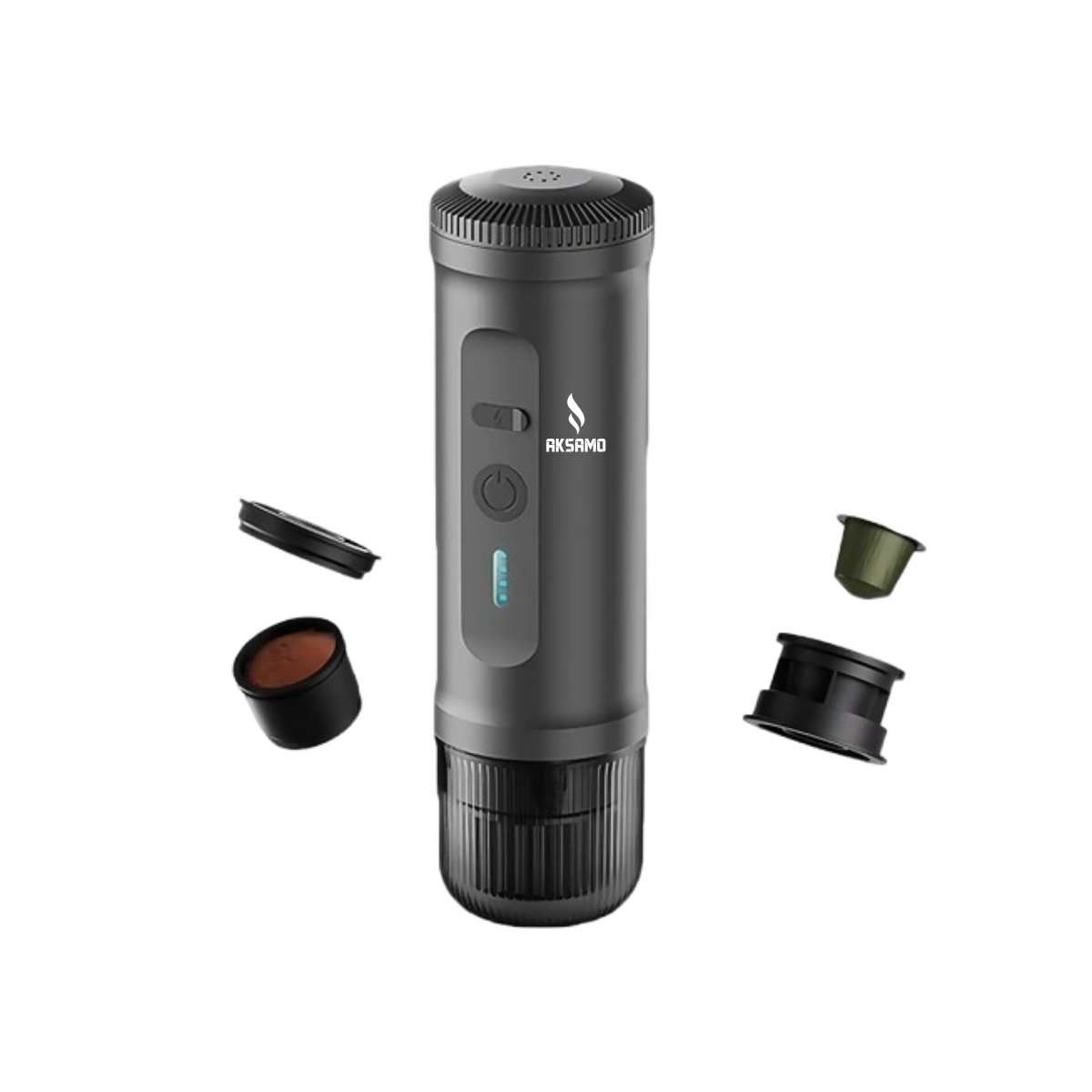 Espressor Portabil AKSAMO, 20 Bari, Rezervor 60 ml, Baterie 7800 mAh, Auto-Încălzire, Capsule si Cafea Măcinată [1]