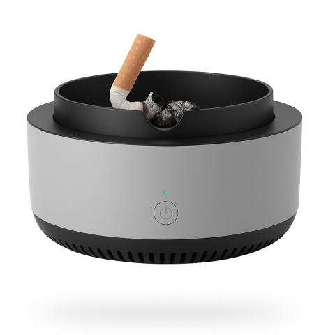 Scrumiere - Scrumiera multifunctionala, purificator de aer 3-in-1, fara fum, gri