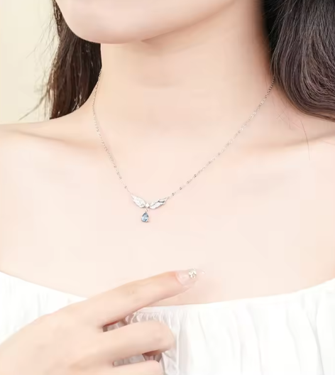 Lantisor Argint 925 Aripi de Inger si Cristal Albastru [5]