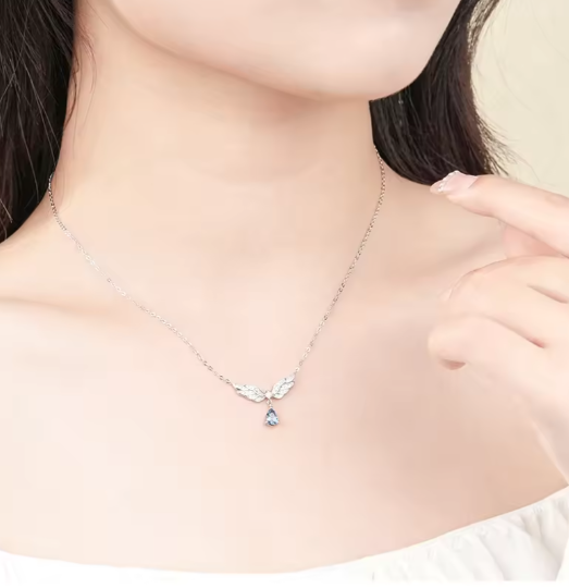 Lantisor Argint 925 Aripi de Inger si Cristal Albastru [4]