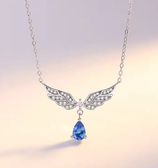 Lantisor Argint 925 Aripi de Inger si Cristal Albastru [3]