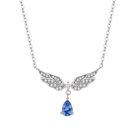 Lantisor Argint 925 Aripi de Inger si Cristal Albastru [1]