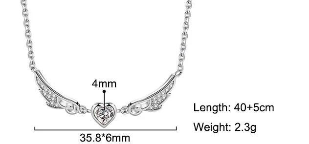 Lantisor Argint 925 Aripi de Inger si Inima, Placat cu Rodiu [7]