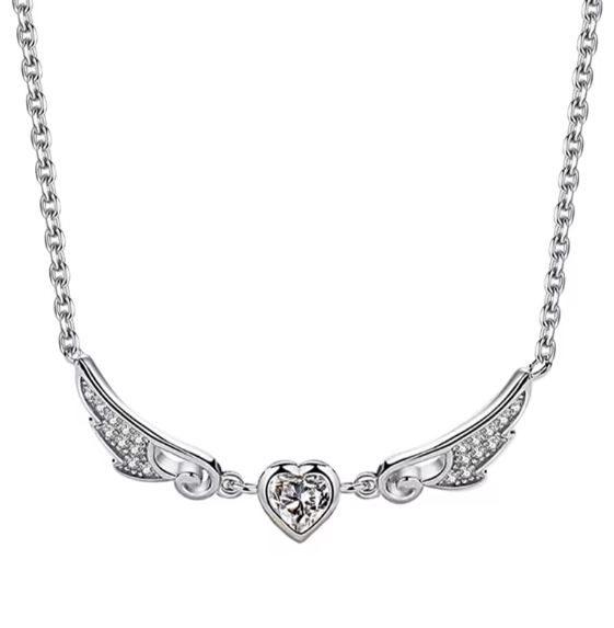 Lantisor Argint 925 Aripi de Inger si Inima, Placat cu Rodiu [6]