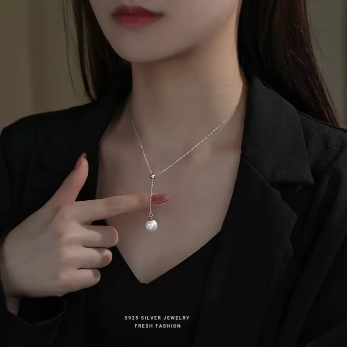 Lantisor Argint 925 cu Perla de cultura, Placat cu Rodiu [3]