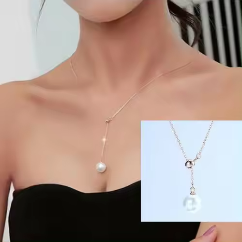 Lantisor Argint 925 cu Perla de cultura, Placat cu Rodiu [1]