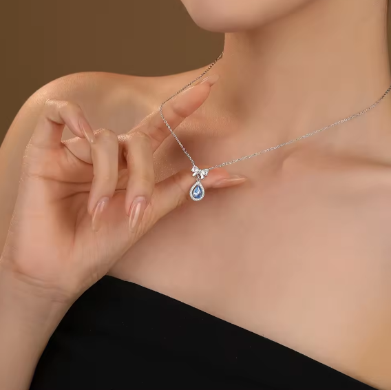 Lantisor Lacrima Albastra cu Fundita - Argint 925 [3]