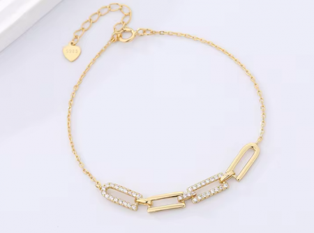 Bratari - Bratara Argint 925 cu Zale si Cristale, Aur Galben 18K