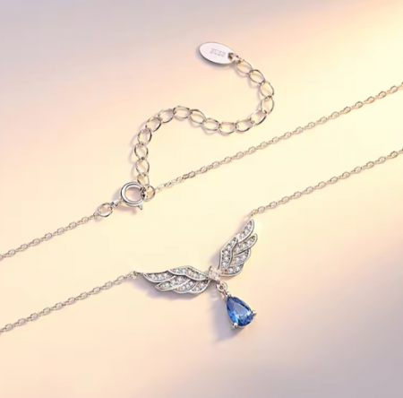 Lantisor Argint 925 Aripi de Inger si Cristal Albastru [1]