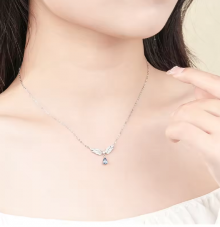 Lantisor Argint 925 Aripi de Inger si Cristal Albastru [3]