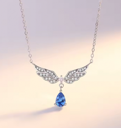 Lantisor Argint 925 Aripi de Inger si Cristal Albastru [2]