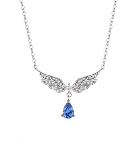 Coliere - Lantisor Argint 925 Aripi de Inger si Cristal Albastru
