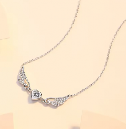 Coliere - Lantisor Argint 925 Aripi de Inger si Inima, Placat cu Rodiu