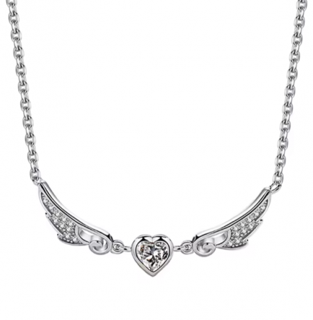 Lantisor Argint 925 Aripi de Inger si Inima, Placat cu Rodiu [5]